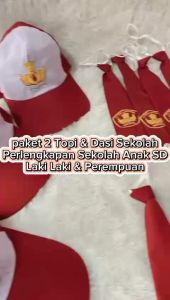 paket 2 Topi & Dasi Sekolah - Perlengkapan Sekolah Anak SD Laki Laki & Perempuan / K P