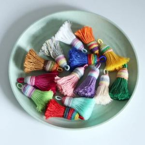 4pcs Gradient Glitter Cotton Thread Mini Tassel Charms Small Fat Tassels For Earring Keychain Jewelry DIY Handmade Accessories