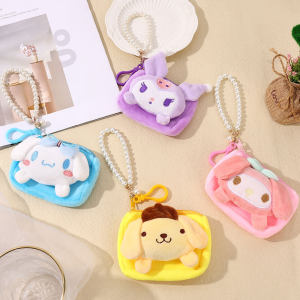 Cartoon Plush Coin Purse Sweet Multifunctional For Women Kuromi Pearl Chain Melody Earphones Bag Doll Keychain Zipper Purse Wallets