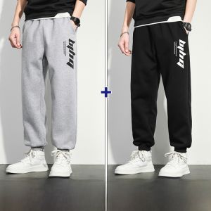 ROMON | Romon Mens Fleece Lined Sweatpants Thickened Winter Sports Casual Long Trousers Loose Fit Cuffed Warm Lamb Velvet Autumn Winter