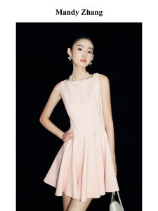 Elegant Pink Sleeveless Short Dress