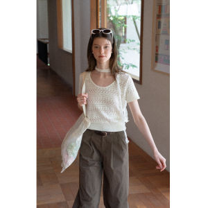 Round Neck Hollow Out Slimming Knitted Shirt