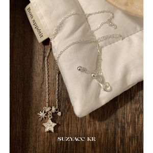 Suzyacc Kr Pure Silver Five-pointed Star Multi-pendant Necklace Simple Elegant Lockbone Chain Jewelry Korean Style Fashionable Accessory