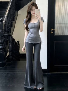 SENWA | Stylish Korean Short Sleeve Tshirt Gray Pants Set