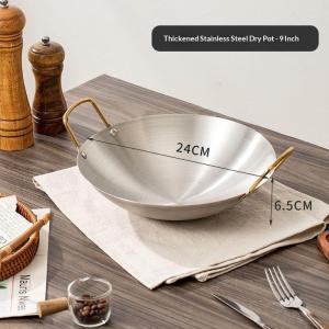 【A】Durable Stainless Steel Dry Pot Nonstick Round Bottom Hot Pot Double Handle Korean Soup Pan For Stove Picnic