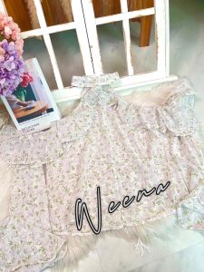 🔥เสื้อปาดไหล่🔥ผ้าชีฟอง ลายดอกไม้ สุดฟรุ้งฟริ้ง ✅️รหัส อ98