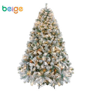 Beige Christmas Tree White Flocked PVC Christmas Tree 6FT/7.5FT/9FT Metal Stand christmas decoration for hom/school/Mall