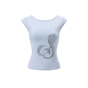 Spring Summer Short Sleeve T-Shirt Womens Heavy Embellished Diamond Logo Slim Fit Versatile Wear Commute Style Regular Length