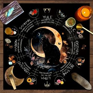 VIKAMA Mystic Witch Cat Tarot Square Altar Tablecloth Party Game Event Astrology Witchcraft Theme Decorative Tablecloth