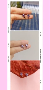 Bông tai nữ nụ trái tim đá màu tím mộng mơ đeo sát tai nhỏ nhỏ xinh xinh