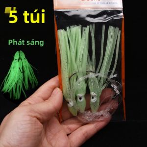 5 Túi/lô Mồi Câu Mực Giả Mồi Câu Bạch Tuộc Sabiki Mồi Câu Cá Cờ Hồng Mồi Câu Đáy Câu Cá Mú Cá Ngừ Móc Câu Thép Carbon Cao