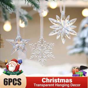 จี้เกล็ดหิมะเกล็ดหิมะคริสต์มาสกวางเอลค์ดาวโปร่งแสงสำหรับเทศกาลคริสต์มาส3/6ชิ้นอุปกรณ์สำหรับปาร์ตี้ปีใหม่