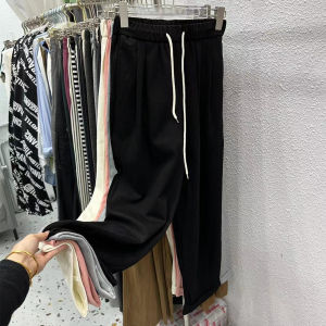 High Waist Korean Style Nine Points Straight Leg Pants Slimming Spring Autumn Drape Grey Casual Sports Harlan Womens Sweatpants