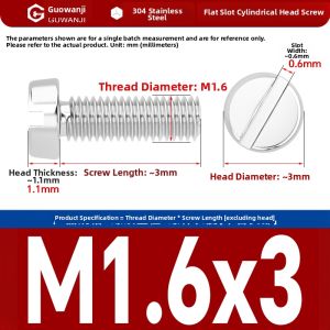 GUWANJI | 304 Stainless Steel Slotted Round Head Screw