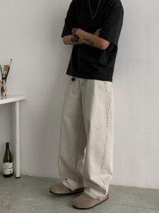 Retro Workwear Pants Mens Loose Wide Leg Casual Trousers Youth Fashion Cotton Straight Leg Pants All Seasons Basic Colors