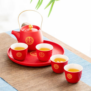 Chinese Style Ceramic Gongfu Tea Set Red Wedding Couple Ceremony Tea Cups Gift for Best Friend New Home Opening Present