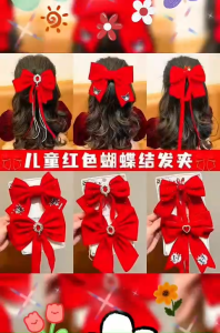 Kẹp tóc Đỏ Xanh Hồng Vàng ren phối ruy băng đính nơ bản to hàng đẹp cho bé gái cô gái