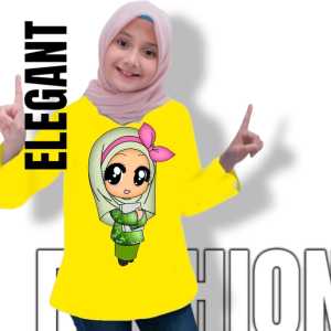 Kaos Lengan Panjang Anak Usia 1-12 Tahun & Hijab Pita Printing DTF