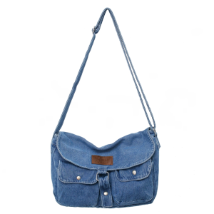 New Vintage Denim Crossbody Bag for Men and Women Large Capacity Canvas Messenger Bag Casual Style Shoulder Bag with Zipper