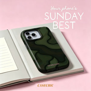 Potdemiel | Olive Checkerboard For 2 in 1 Flower Case For iPhone 17 16 15 14 13 Pro Max Luxury Phone Cover CaseChic