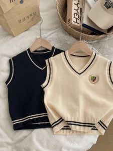 Spring Autumn Knitted Boys Vest Korean Style Overhead Sweater V-Neck Toddler Kids Clothing Comfortable Breathable Boys Jacket