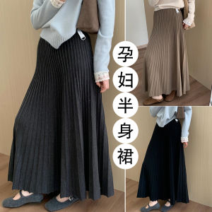 Váy Midi Len Kẻ Caro Cho Bà Bầu Váy Dài Mùa Thu Đông Váy Dài Vừa Phải Không Cần Quần Lót Váy Dệt Kim Đa Năng Cho Bà Bầu