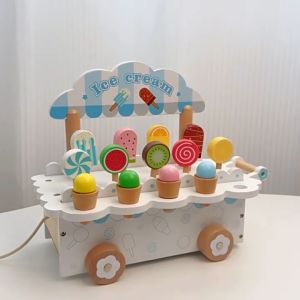 Wooden Mini Ice Cream Shop Set/Ice Cream Vendor Truck Cart Toy/Pretend Play for kids/Kitchen Food STEM Early Learning