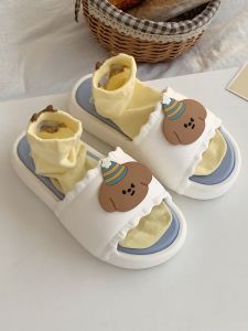 สไตล์เกาหลี ฤดูร้อน รองเท้าแตะ ผู้หญิง บ้านกลางแจ้ง กันลื่น บล็อกสีด้านล่างหนา น่ารัก รองเท้าแตะสุนัขตัวน้อย ลำลอง รองเท้าแตะ Eva