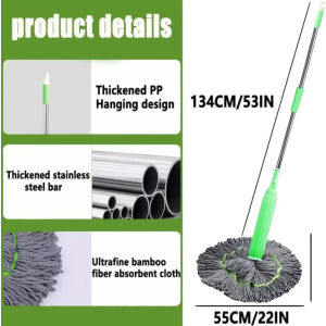 「Stock Ready In M’Sia」2 in 1 Dehydrated Mop Twist Mop With Wringer Microfiber Strip Hand-Wash-Free Stain Killer Wet Dry Commercial Household