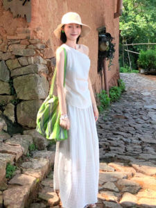 YUEZHONGWEI | French Style Asymmetrical Shoulder Short Sleeve White T-Shirt Womens Summer Slim Fit Exposure Shoulder Top Commute Style Pure Color