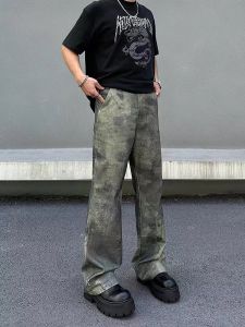 กางเกงยีนส์ทรงหลวมขาตรงสำหรับผู้ชาย ทรงวินเทจ ทรงลำลอง กางเกงขายาวทรงหลวมสไตล์ฮิปฮอป เอวกลาง กางเกงยีนส์ทรงสตรีท