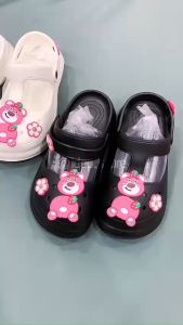 (TĂNG 1 SIZE) Dép Cross sandal- Giày Sục Khoét gắn sticker GẤU HỒNG nữ đế bánh mì cao 5cm EVA siêu nhẹ Maipy S066