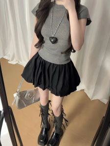 YAYANGREN | Black Pleated Bud High-Waisted Short Skirt