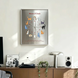 💥Dream Best🔥 Cat Wall Clock Bauhaus Style Modern Mute Quartz Decorative Home Decor Clock for Living Room Bedroom Office 30*40cm