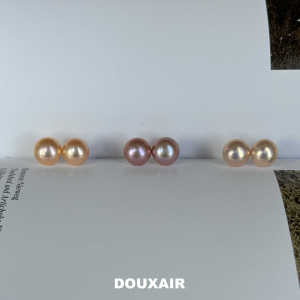 Doux Air ต่างหูมุกธรรมชาติ S925 เข็มเงินแท้สีส้มและสีม่วงทุกวันเดินทางแฟชั่นเครื่องประดับสําหรับผู้หญิง