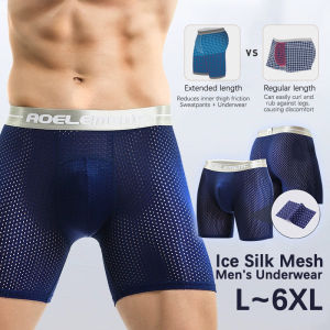 KUCHAR Ice Silk Mesh Sports Underwear Mens Anti-Wear Legs Running Five-Minute Quick-Drying Fitness Lengthened Boxer Panties Plus Size L-6XL