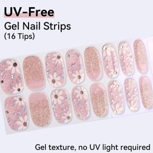16 Tips UV Free Gel Nail Strips-Easy Apply Press On Nails DIY Manicure Set No Harm Nail Art False Nails Alternative