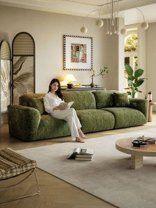 French Vintage Fabric Sofa Adjustable Backrest Living Room Mid-Century Modern Style Three-Seater Couch Comfortable Home Furniture