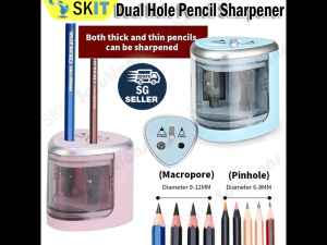 【SKIT SG】Tenwin Automatic Electric Pencil Sharpener Dual Hole Battery Operated with Strong Helical Carbon Steel Blade Portable Safe Stall-Free Sharpener for Kids Students Home Office School Stationery Art Supplies Durable Convenient Self Sharpening Tool