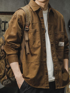 American Retro Loose Workwear Shirt Jacket for Men Autumn Winter