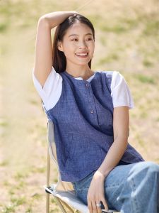 WUSEWUWEI | Colorless Odorless Round Neck Vest Patchwork Casual Contrast Color Block Linen Oil Purple Retro Escape Plan Style Commute