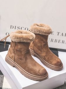 รองเท้าบูทลุยหิมะฤดูหนาวบู้ทสั้นผู้หญิงบู้ทผ้าฝ้ายให้ความอบอุ่นหนาพิเศษขนแกะแบบใหม่2023บู้ทสั้นมาร์ตินย้อนยุคพื้นแบนบุขน