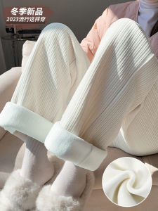 Quần Ống Rộng Lót Lông Cừu Cho Nữ Mùa Thu Đông Quần Dài Ống Đứng Thường Ngày Cỡ Nhỏ Bằng Vải Nhung Kẻ