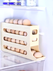 🔥 4 Layers Refrigerator Egg Dispenser Rolling Rack Kitchen Egg Storage Box Slide Type Tier Egg Tray Organizer Rack
