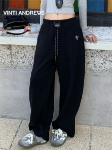 Airy Cotton Drawstring Straight Wide Leg Trousers