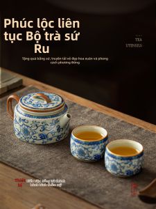 TANGFENG | Bộ Dụng Cụ Trà cho Hai Người Phong Cách Gạch Ruyao Hán Xanh và Trắng
