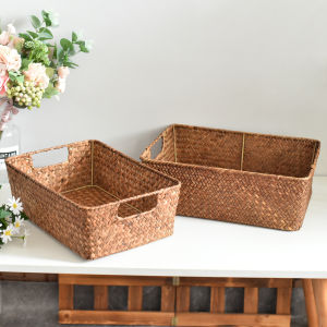 กระสอบไผ่จั้มแบนที่ถักด้วยมือ กระสอบจัดระเบียบ กล่องจัดระเบียบ กระสอบดอกไม้ กล่องเก็บของทรงสี่เหลี่ยม กระสอบไผ่จั้มแบน