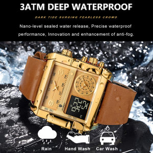 Luxury Rectangle Men’s Digital Quartz Watch - Waterproof Luminous Multifunction with Day & Week Display