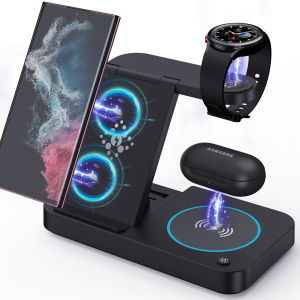 Wireless Charger Stand 3 in 1 for Samsung Galaxy S23 S22 S21 Ultra S20 Note 20 10 9 8 15W Fast Charging Dock Station Galaxy Watch Buds