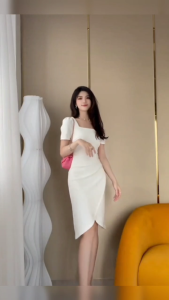 Korean beige dress cocktail long dress for woman Casual dress plus size dress square neck dress XXL
